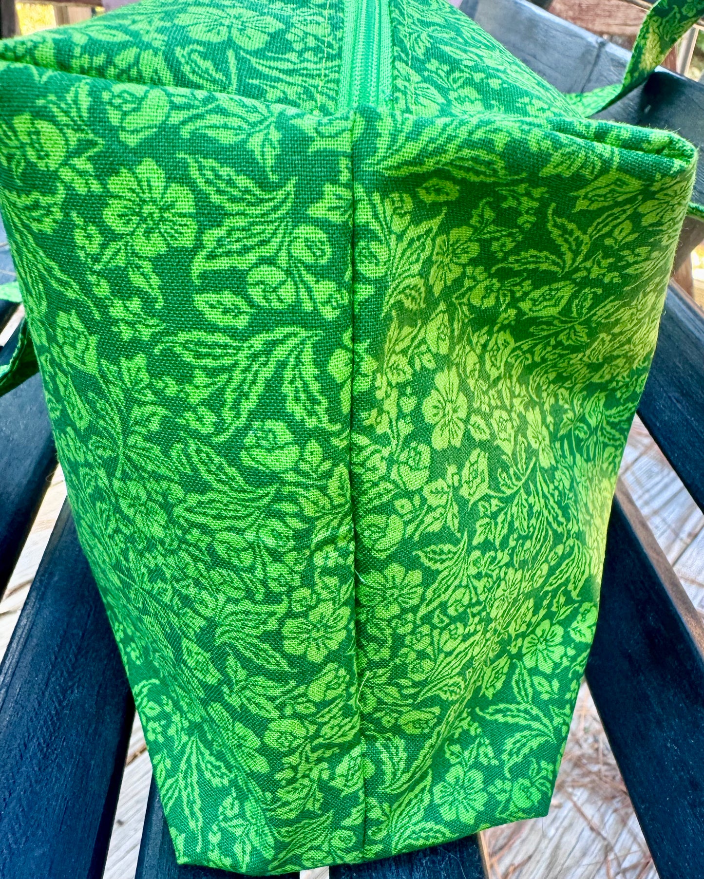 Green Handmade Makeup/Toiletry Bag with Zipper & Handles