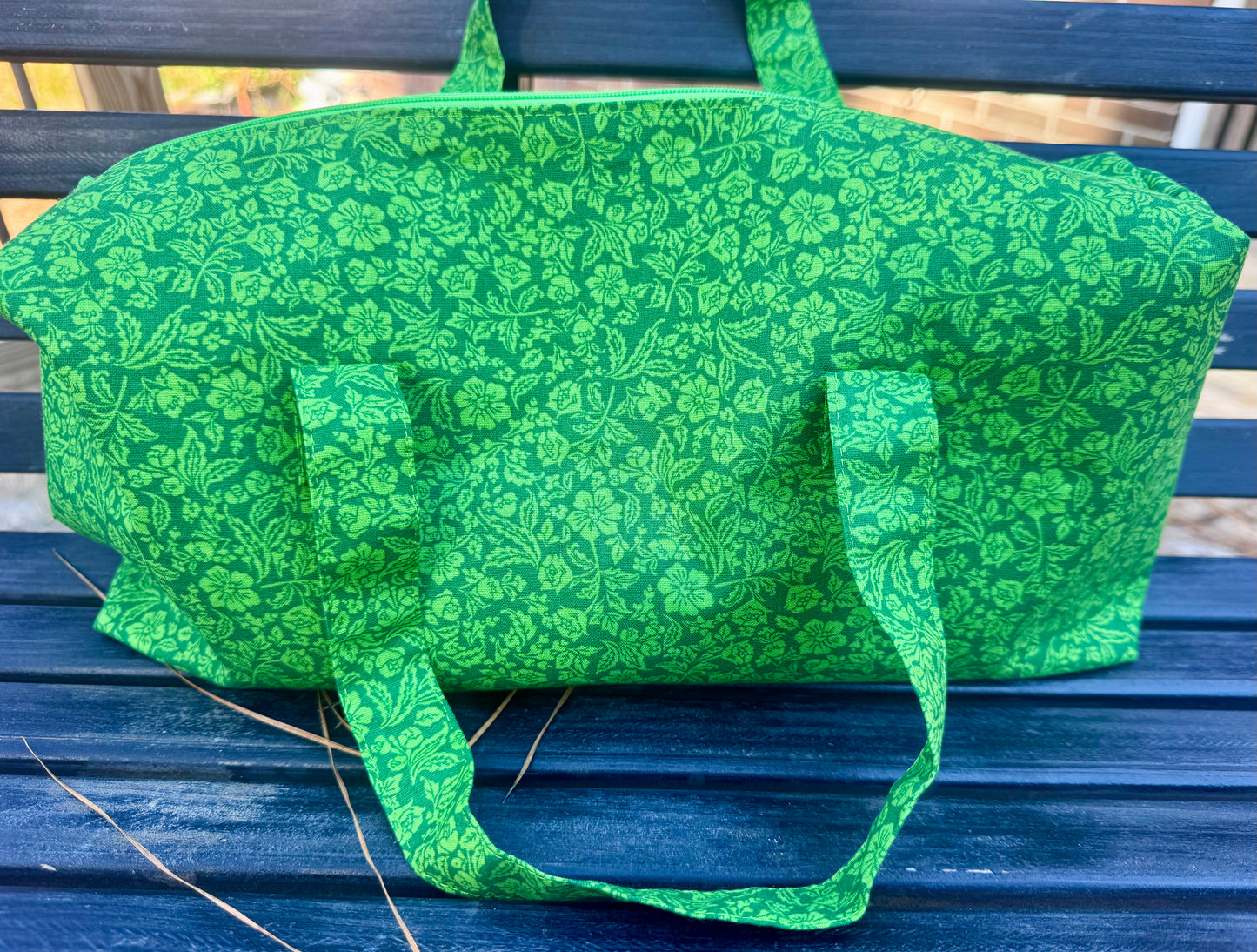 Green Handmade Makeup/Toiletry Bag with Zipper & Handles